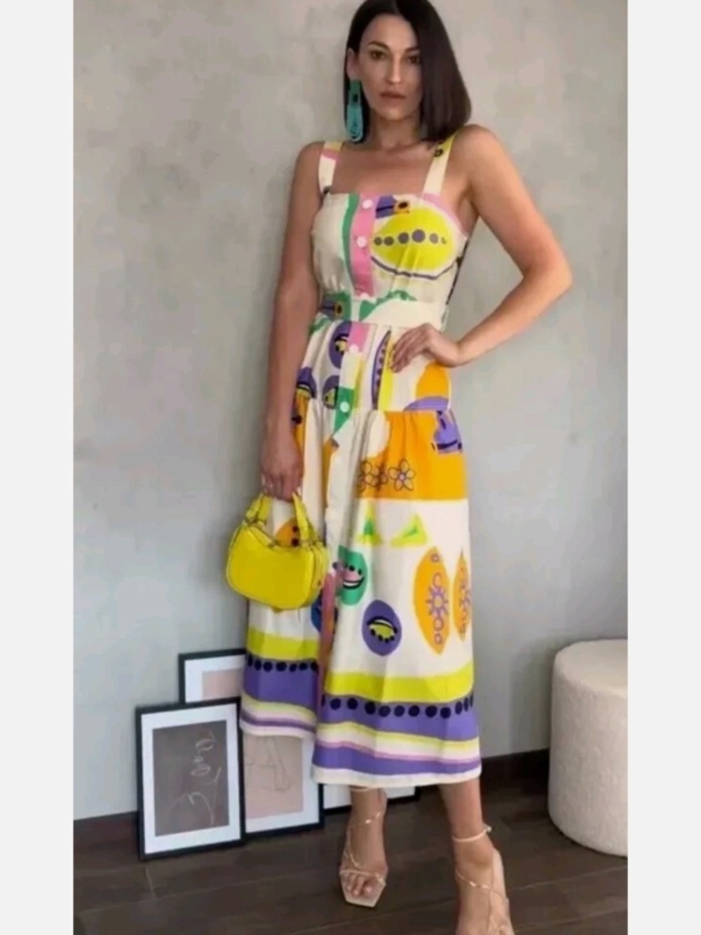 Zara Printed Colourful Button Front Midi Dress L - Picture 8 of 15